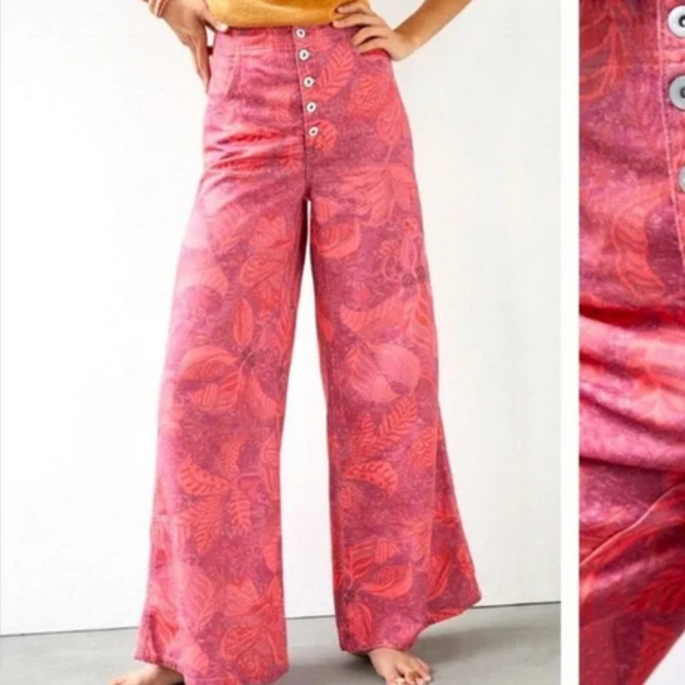 Anthropologie Pilcro 27 NWT The Upper-Case A Wide Leg Jeans Pink Bell Bottoms - Picture 6 of 6